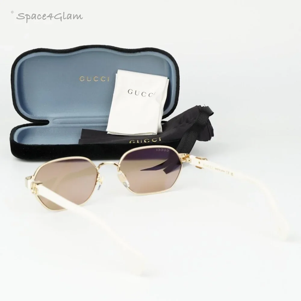 Gucci Men Sunglasses Gold Ivory Pink Geometric GG1593S 0002 BRAND NEW